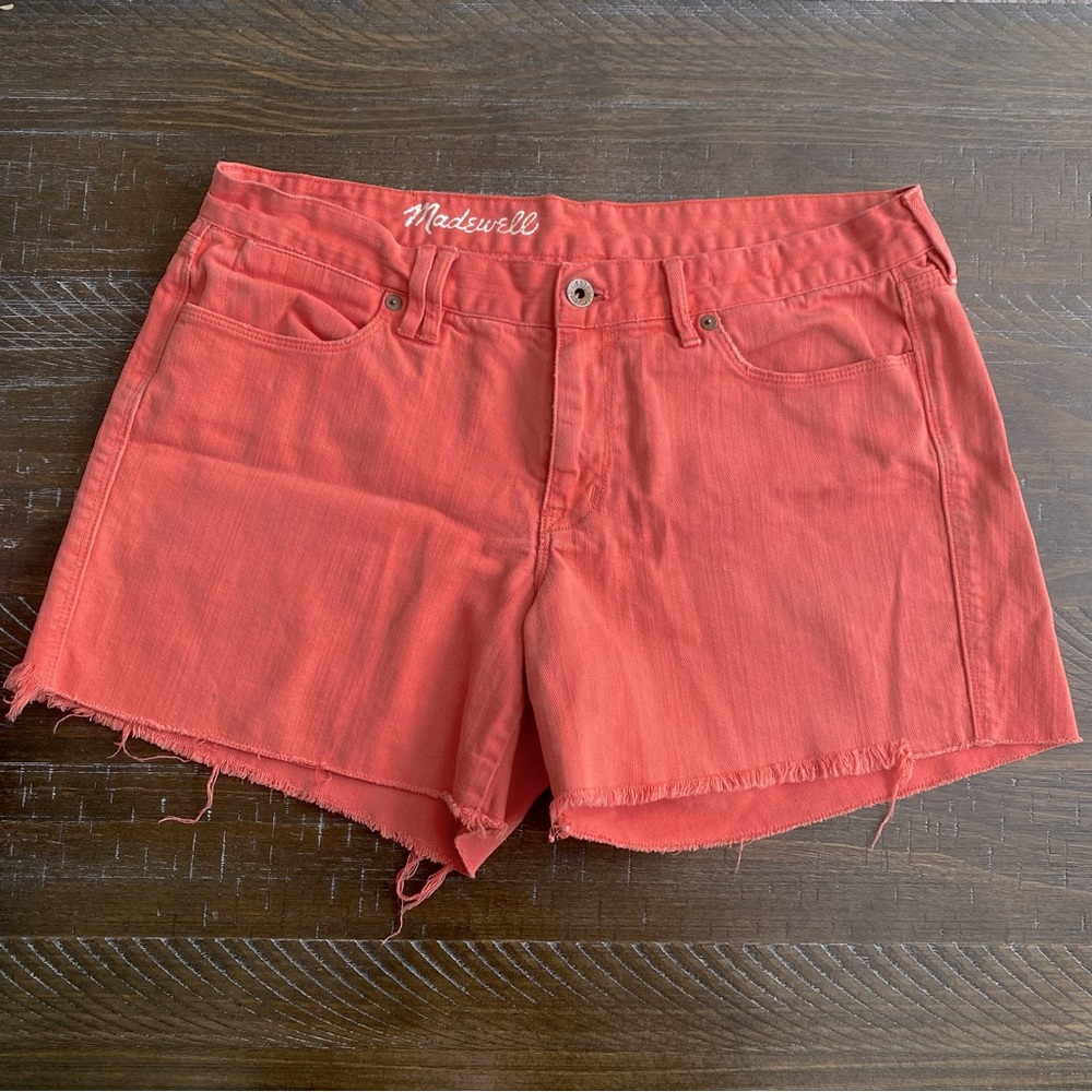 Madewell Coral Raw Hem Cuffed Jean Shorts